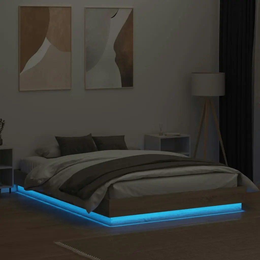 Bed Frame with LED Lights Sonoma Oak 150x200 cm 3209788