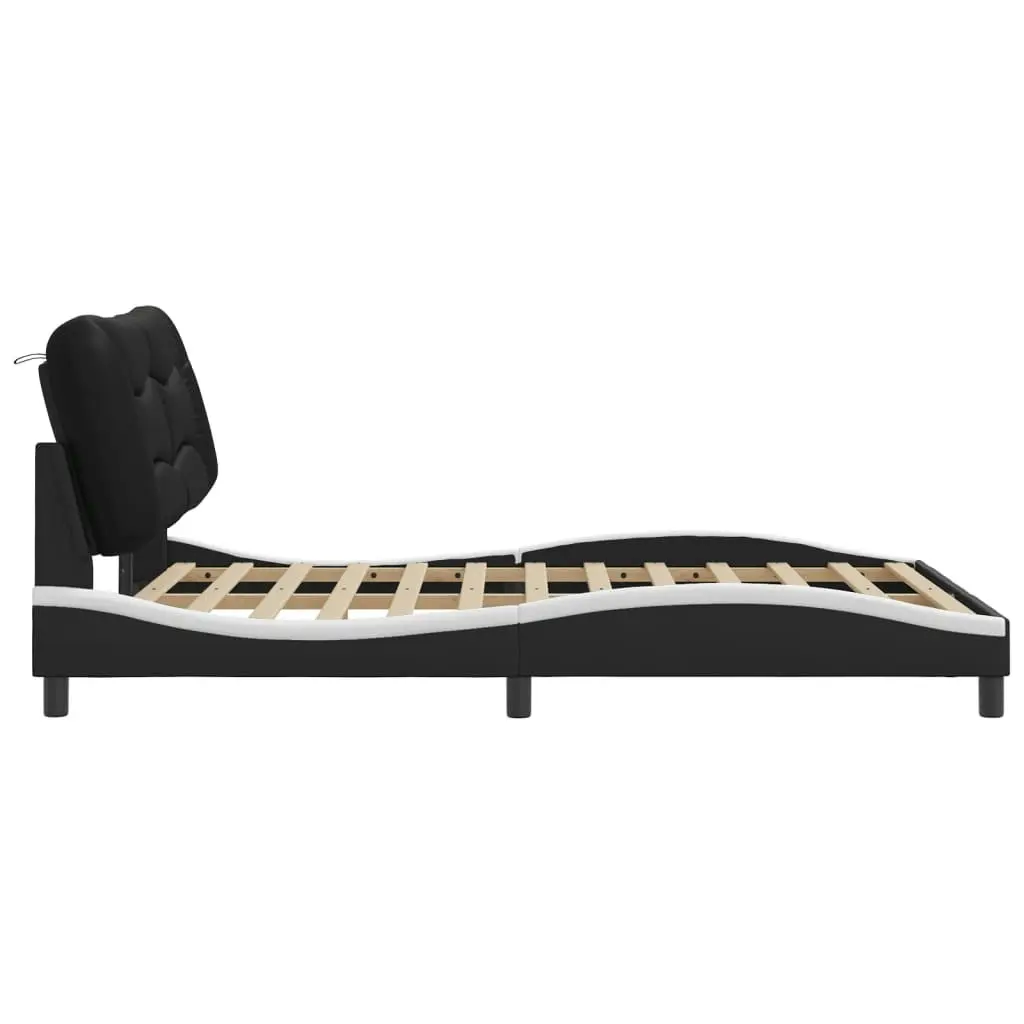 Bed Frame with LED Lights Black and White 137x190 cm Faux Leather 3213970