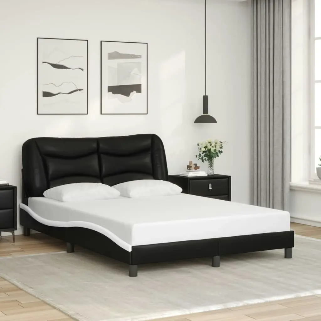 Bed Frame with LED Lights Black and White 137x190 cm Faux Leather 3213970