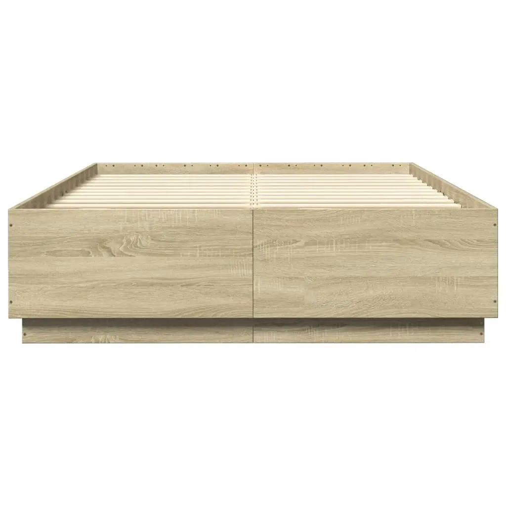 Bed Frame with LED Lights Sonoma Oak 150x200 cm Engineered Wood 3209606