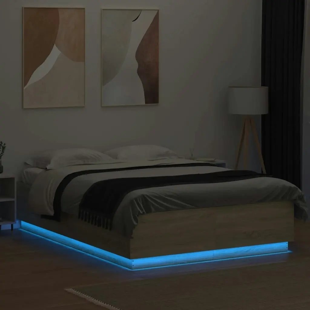 Bed Frame with LED Lights Sonoma Oak 150x200 cm Engineered Wood 3209606