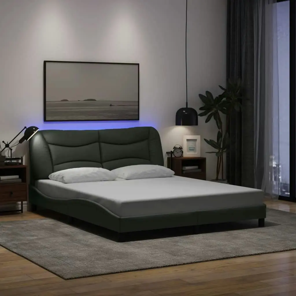 Bed Frame with LED Lights Dark Grey 153x203 cm Queen Size Fabric 3213739