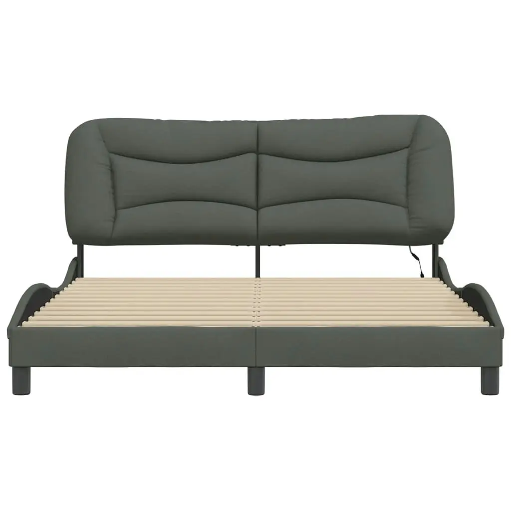 Bed Frame with LED Lights Dark Grey 153x203 cm Queen Size Fabric 3213739