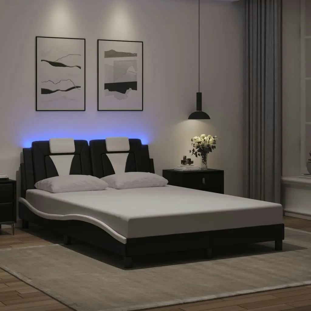 Bed Frame with LED Lights Black and White 137x187 cm Double Size Faux Leather 3214058