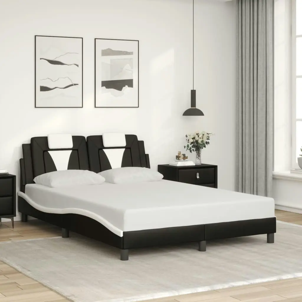 Bed Frame with LED Lights Black and White 137x187 cm Double Size Faux Leather 3214058