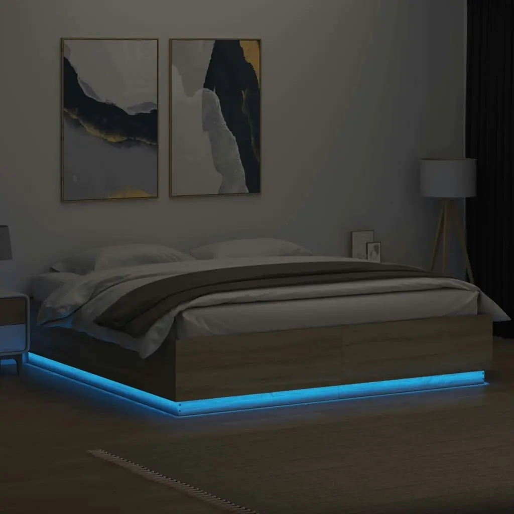 Bed Frame with LED Lights Sonoma Oak 183x203 cm King Size Engineered Wood 3209592