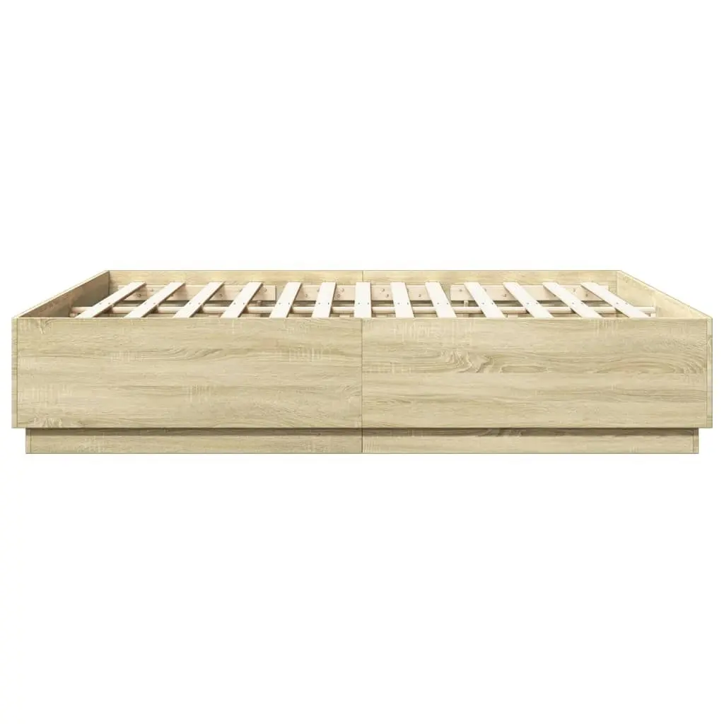 Bed Frame with LED Lights Sonoma Oak 183x203 cm King Size Engineered Wood 3209592