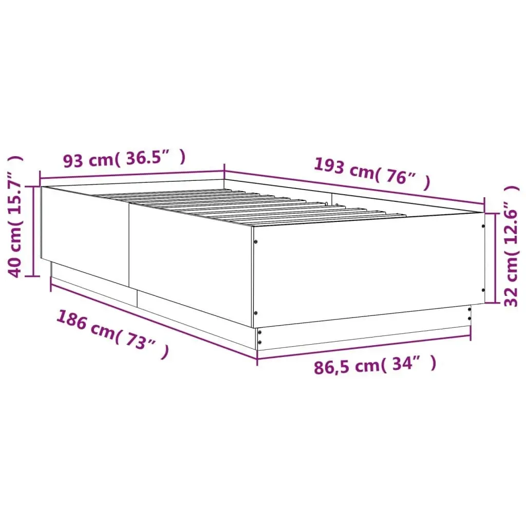 Bed Frame with LED Lights White 90x190 cm Engineered Wood 3209660