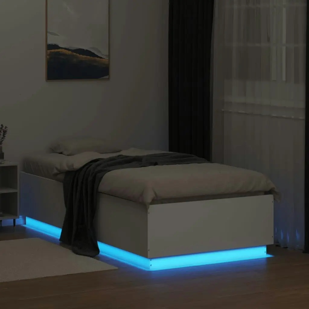 Bed Frame with LED Lights White 90x190 cm Engineered Wood 3209660