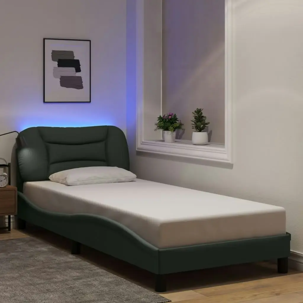 Bed Frame with LED Lights Dark Grey 90x190 cm Fabric 3213670