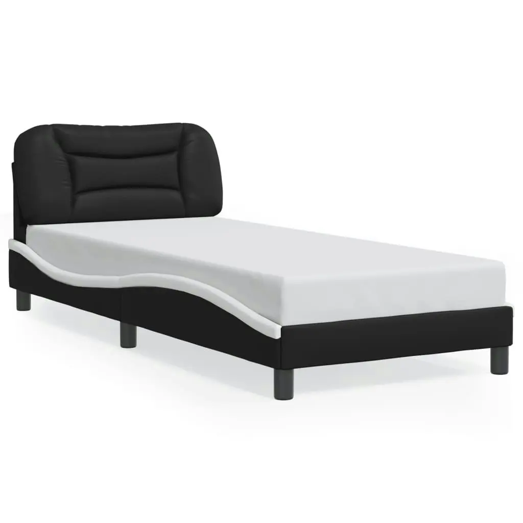 Bed Frame with LED Lights Black and White 90x190 cm Faux Leather 3213904