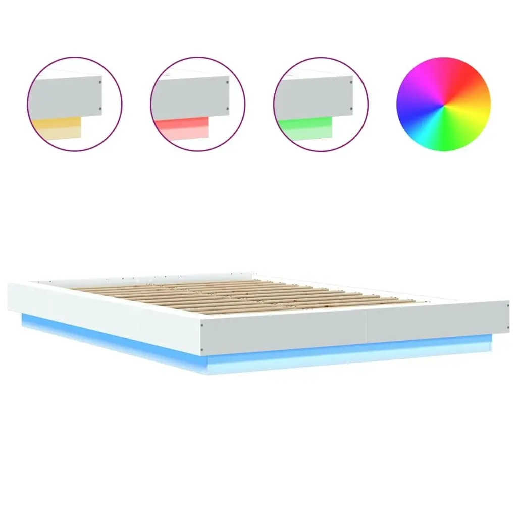 Bed Frame with LED Lights White 135x190cm Engineered Wood 3281133