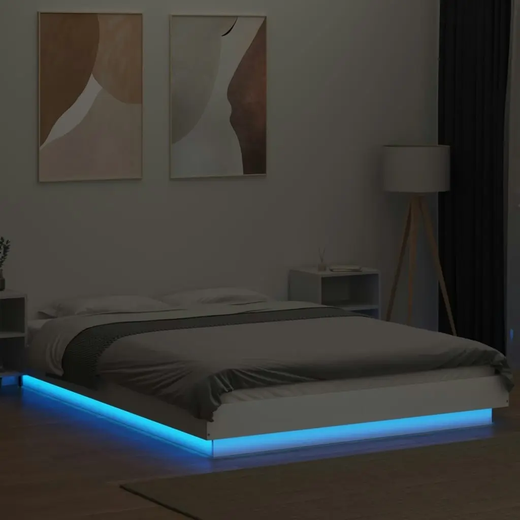 Bed Frame with LED Lights White 135x190cm Engineered Wood 3281133