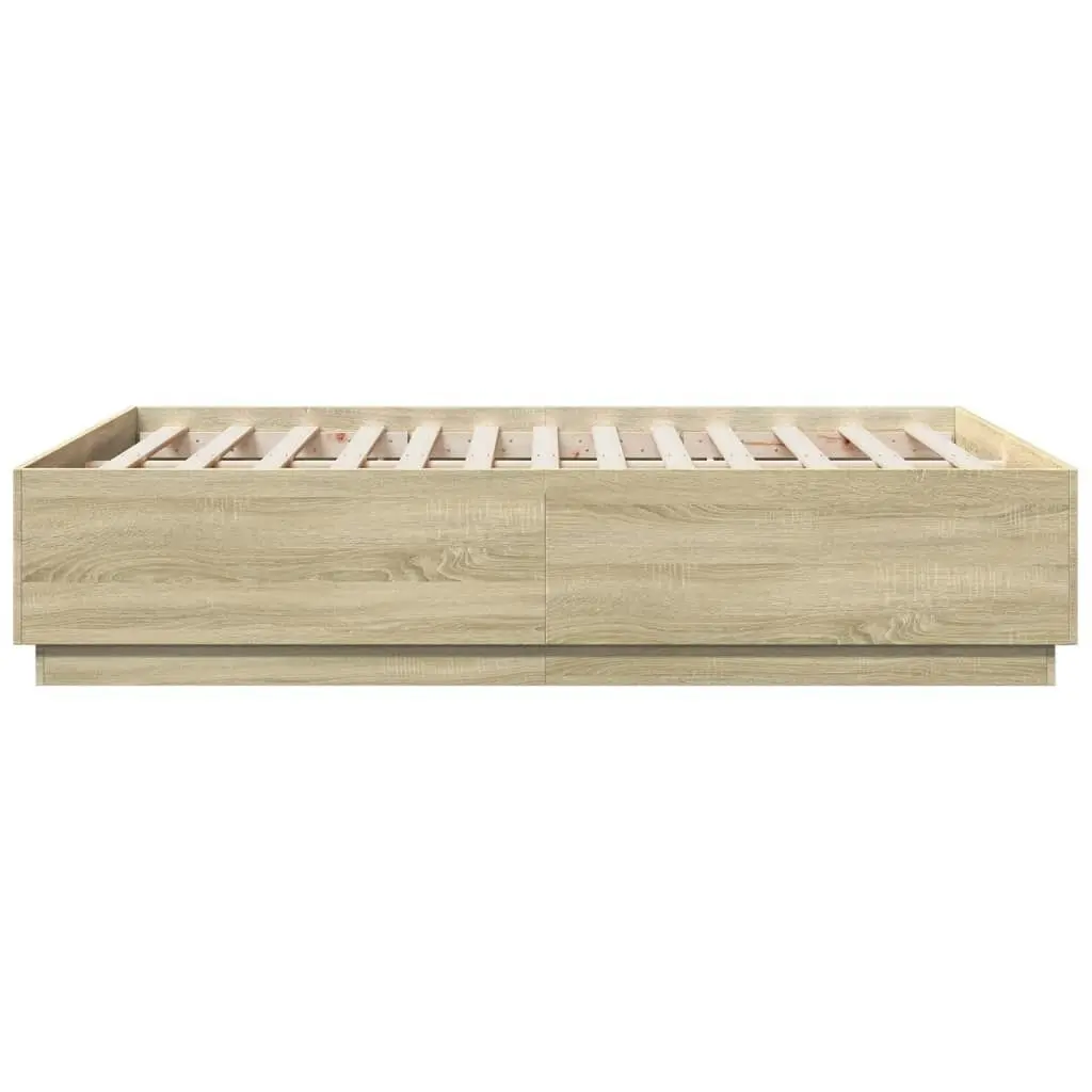 Bed Frame with LED Lights Sonoma Oak 135x190 cm Engineered Wood 3209648