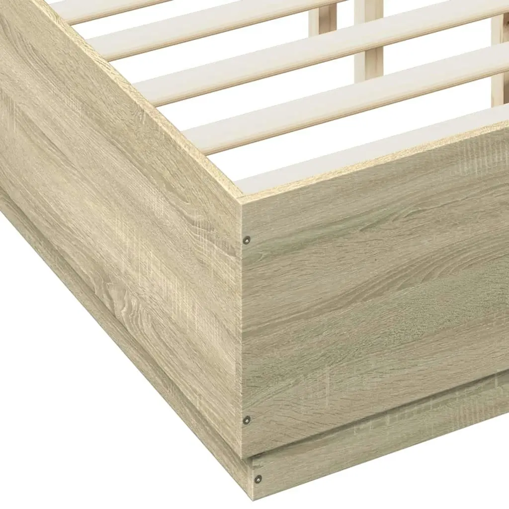 Bed Frame with LED Lights Sonoma Oak 135x190 cm Engineered Wood 3209648