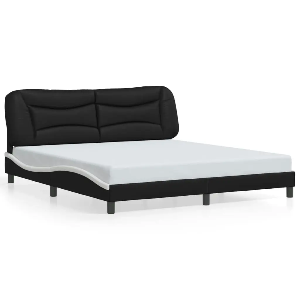 Bed Frame with LED Lights Black and White 183x203 cm King Size Faux Leather 3213953