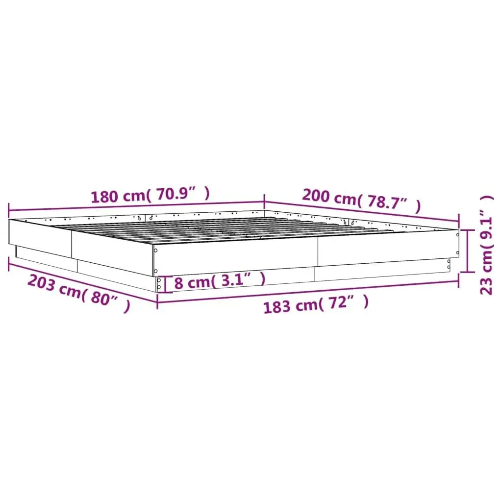 Bed Frame with LED Lights Sonoma Oak 183x203 cm King Size 3209774