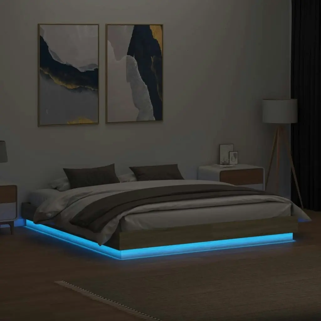 Bed Frame with LED Lights Sonoma Oak 183x203 cm King Size 3209774