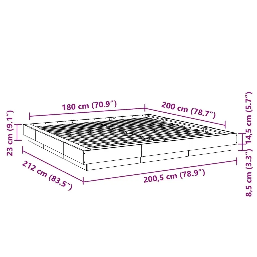 Bed Frame with LED Lights White 183x203 cm King Size Engineered Wood 3281077