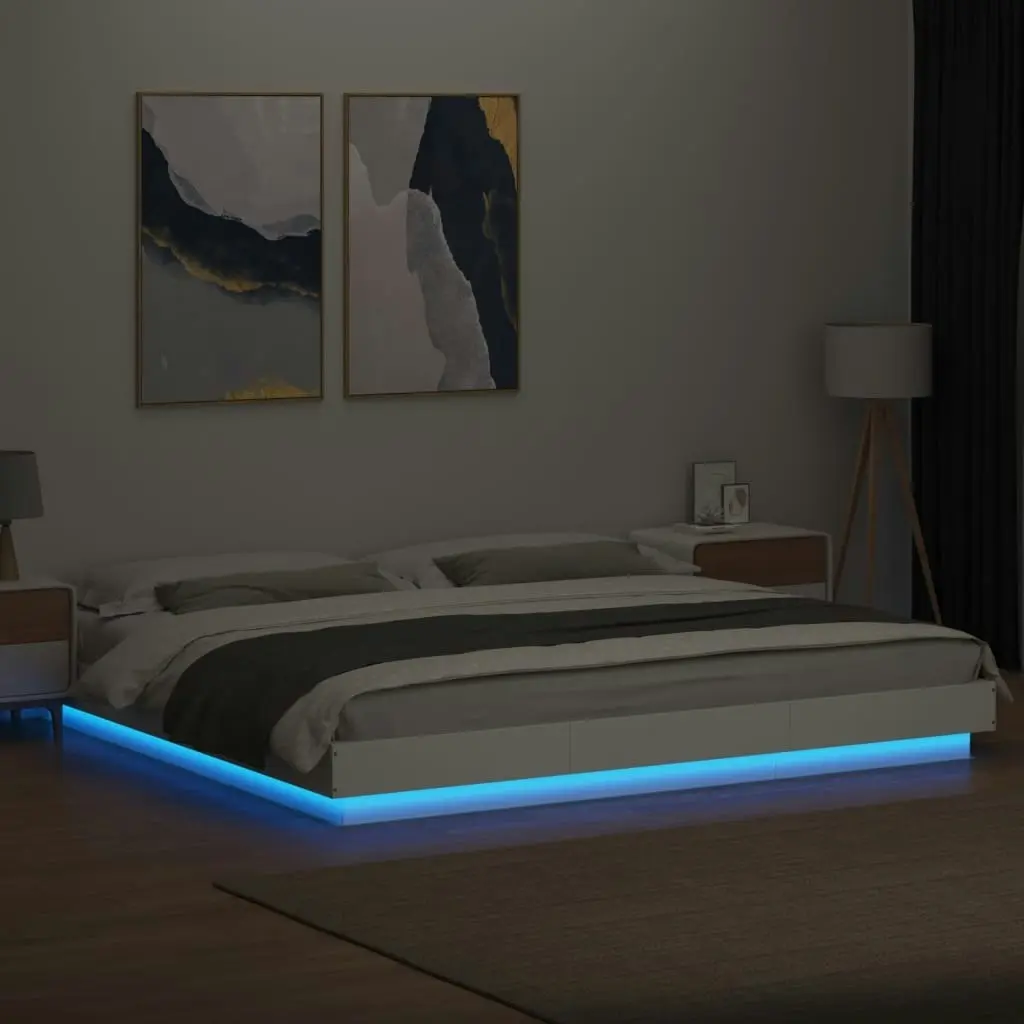 Bed Frame with LED Lights White 183x203 cm King Size Engineered Wood 3281077