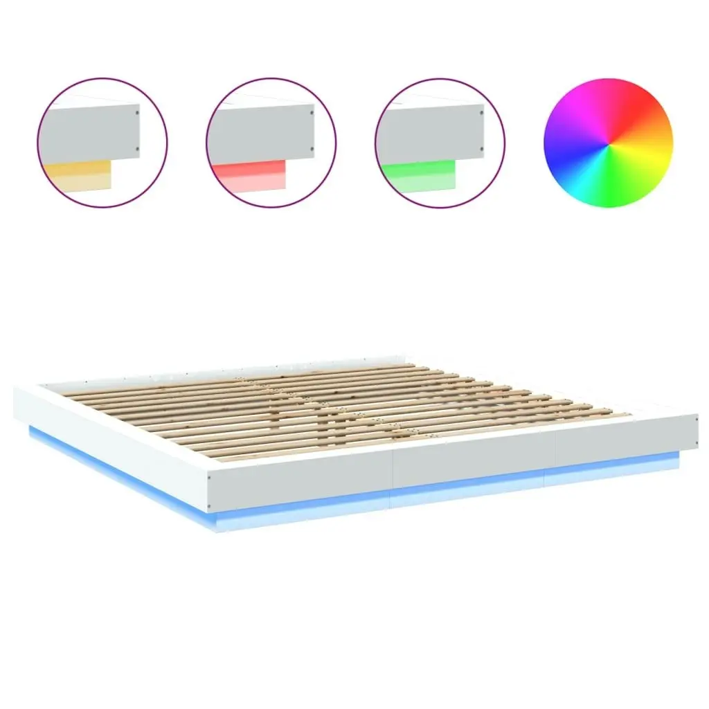 Bed Frame with LED Lights White 183x203 cm King Size Engineered Wood 3281077