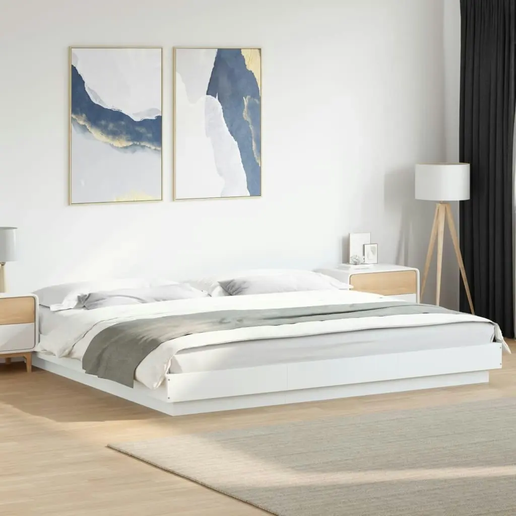 Bed Frame with LED Lights White 183x203 cm King Size Engineered Wood 3281077