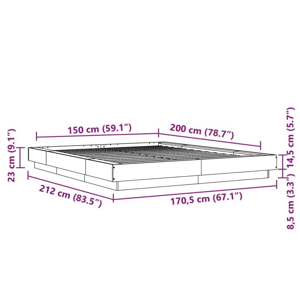 Bed Frame with LED Lights White 150x200 cm Engineered Wood 3281091