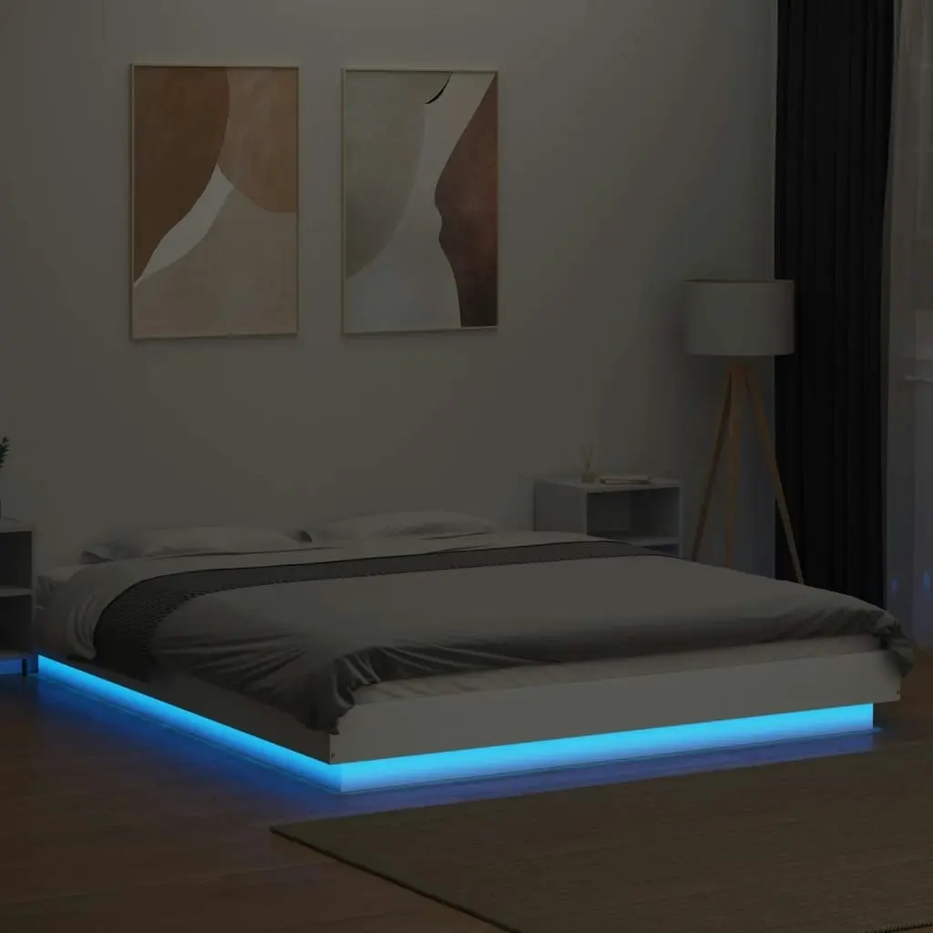 Bed Frame with LED Lights White 150x200 cm Engineered Wood 3281091