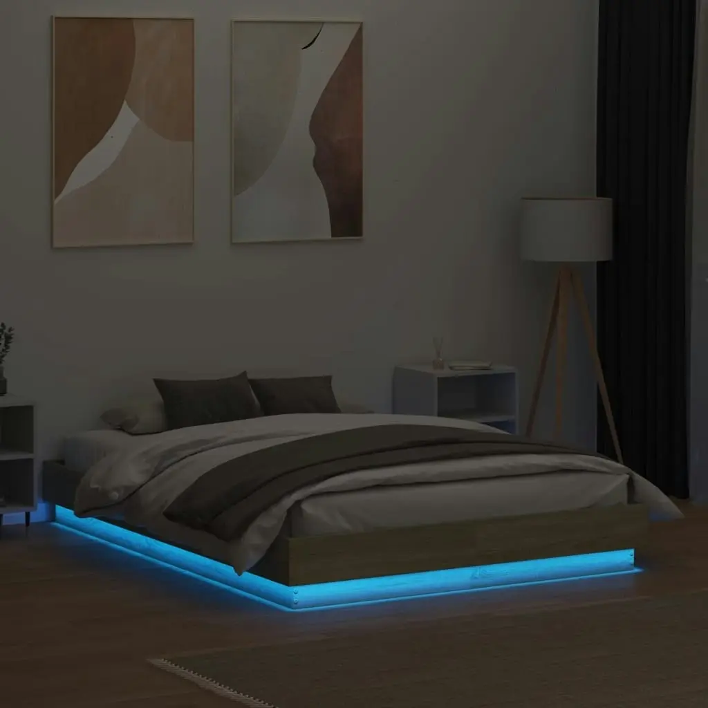 Bed Frame with LED Lights Sonoma Oak 135x190 cm 3209816