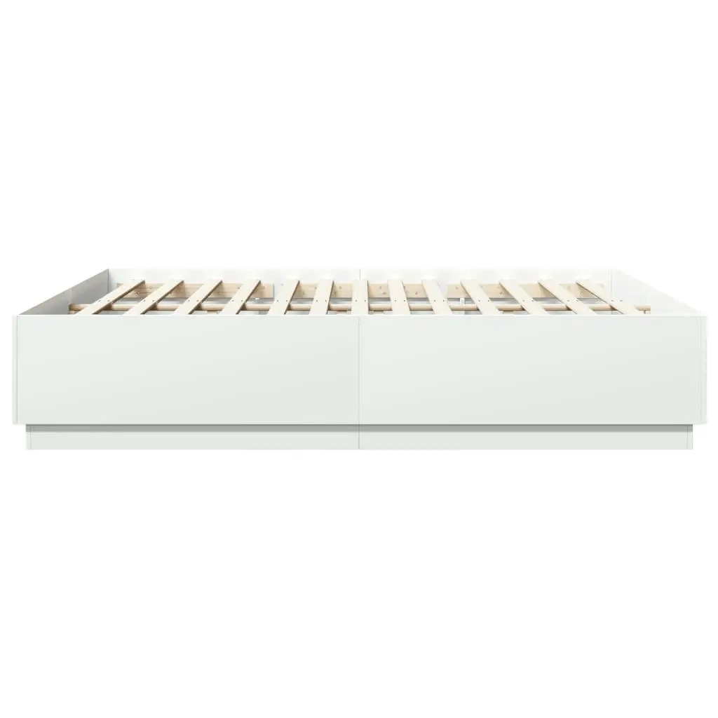 Bed Frame with LED Lights White 183x203 cm King Size Engineered Wood 3209590