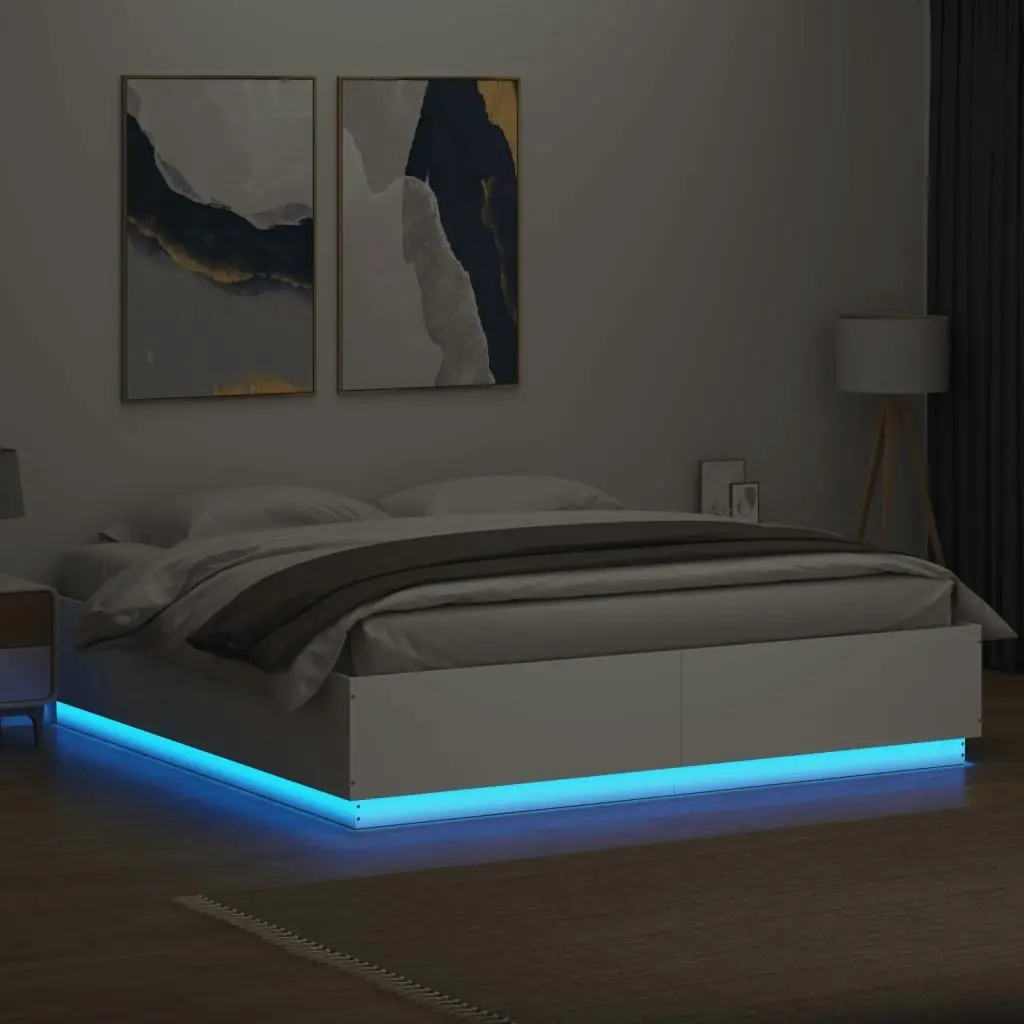 Bed Frame with LED Lights White 183x203 cm King Size Engineered Wood 3209590