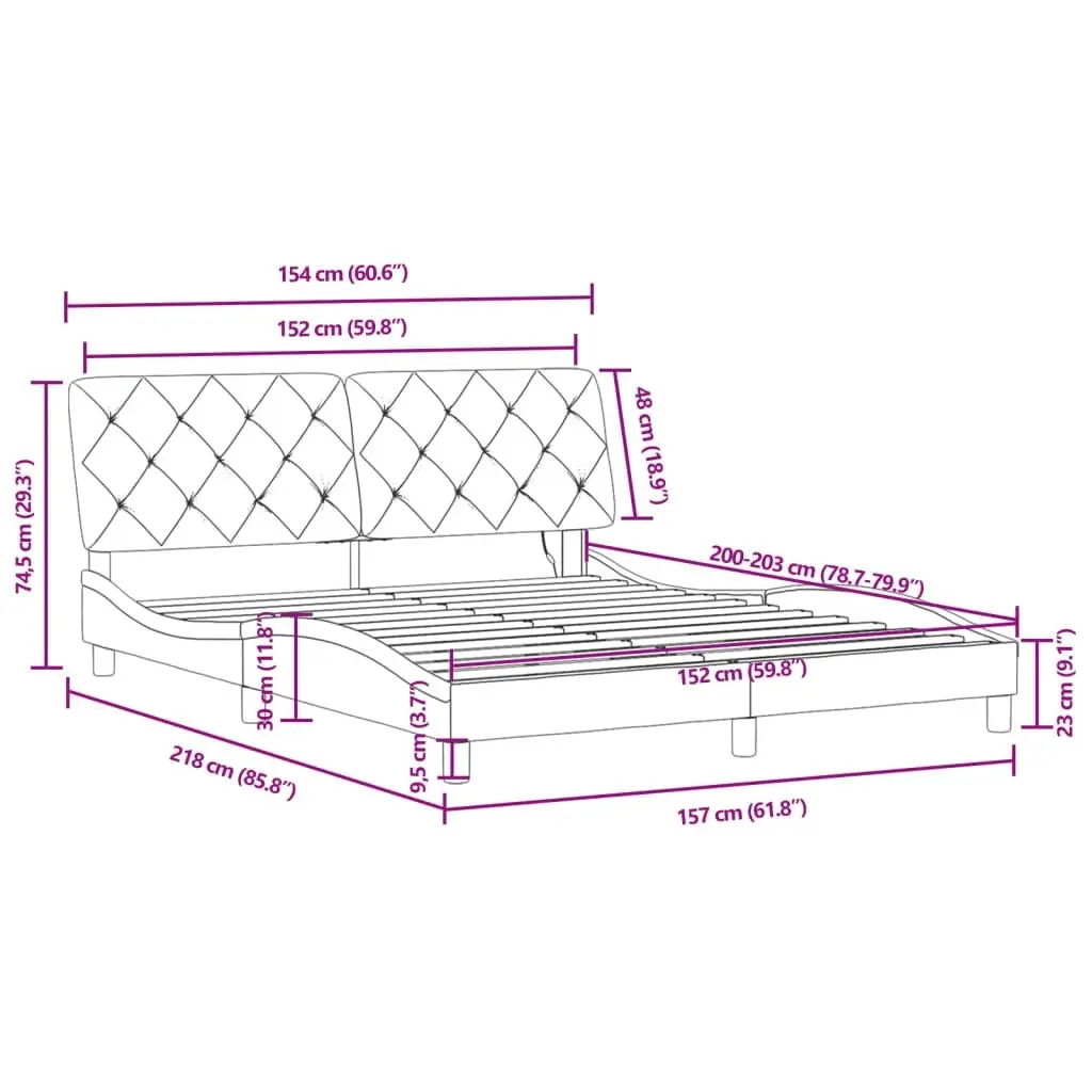 Bed Frame with LED Lights Dark Grey 153x203 cm Queen Size Velvet 3213886