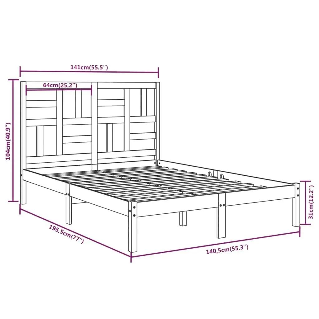 Bed Frame White Solid Wood 137x187 Double Size 3105926