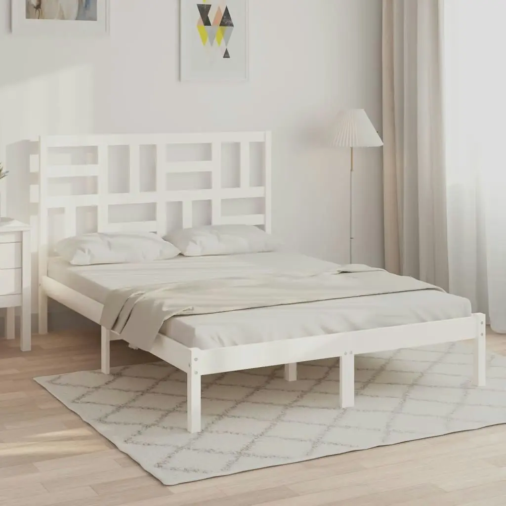 Bed Frame White Solid Wood 137x187 Double Size 3105926