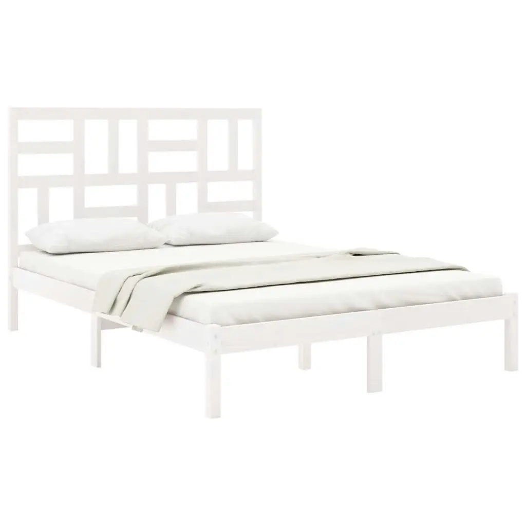 Bed Frame White Solid Wood 137x187 Double Size 3105926