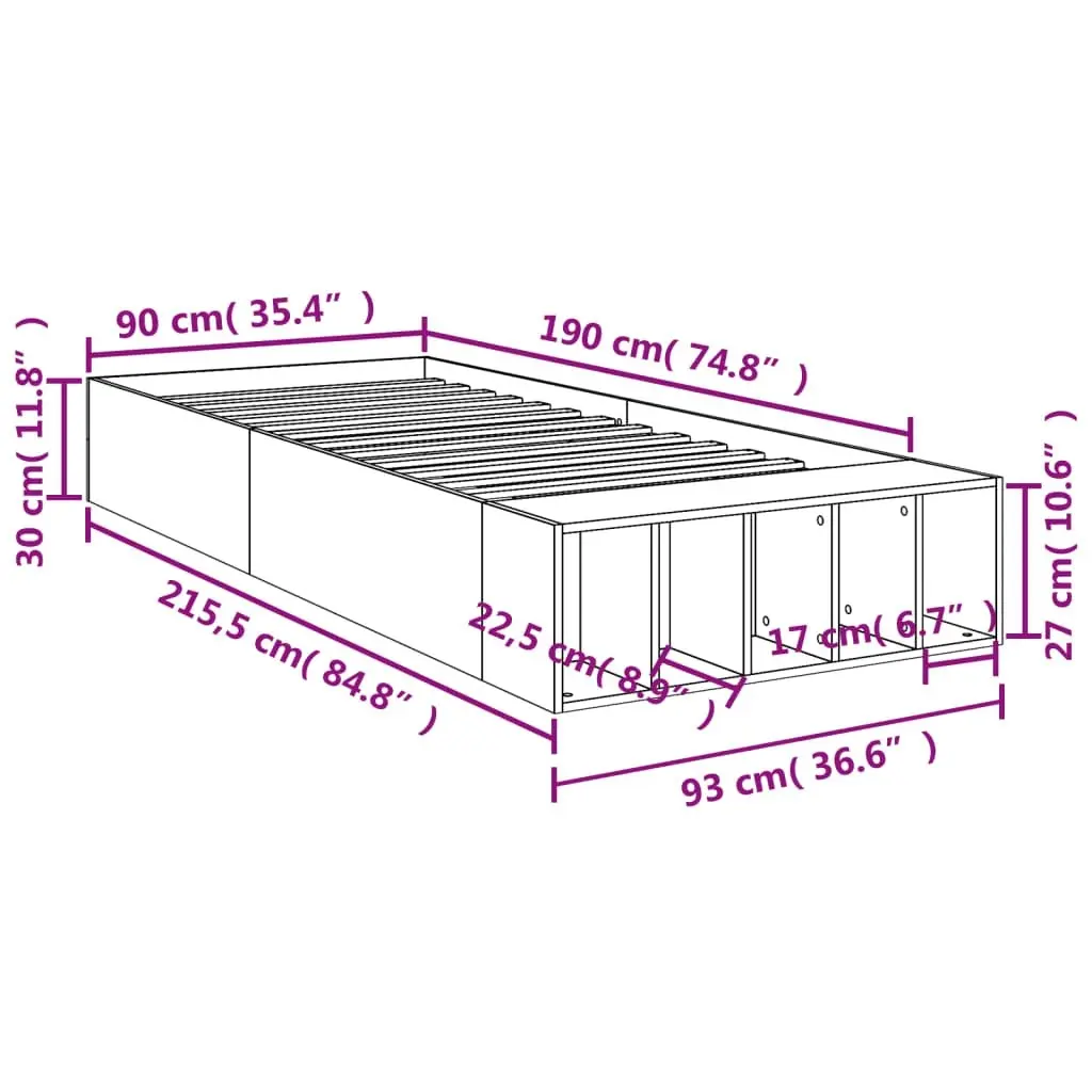 Bed Frame White 90x190 cm Engineered Wood 3280615