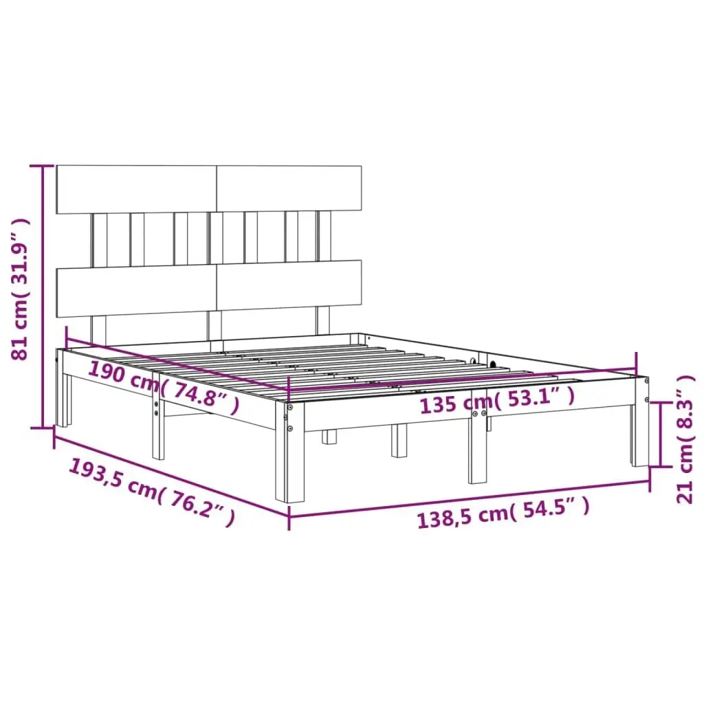 Bed Frame with Headboard 135x190 cm Solid Wood 3193571