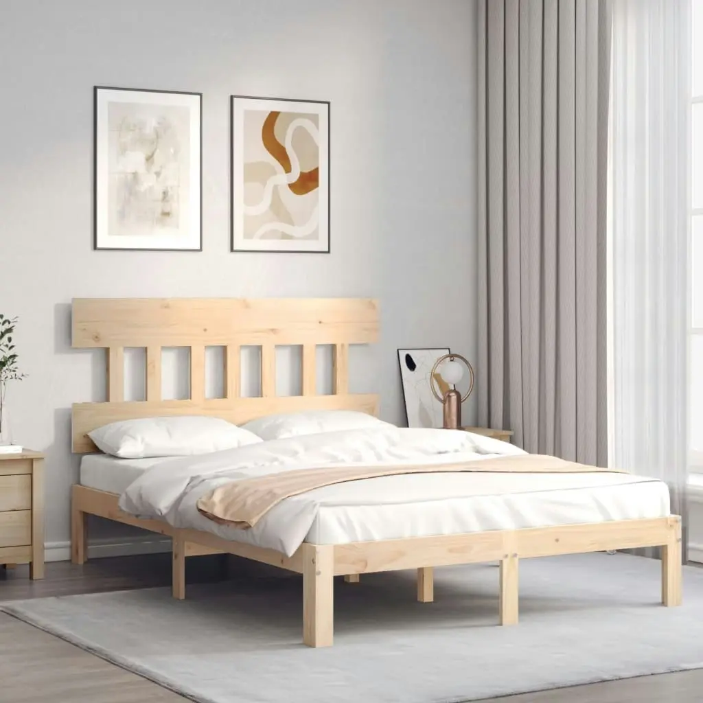 Bed Frame with Headboard 135x190 cm Solid Wood 3193571