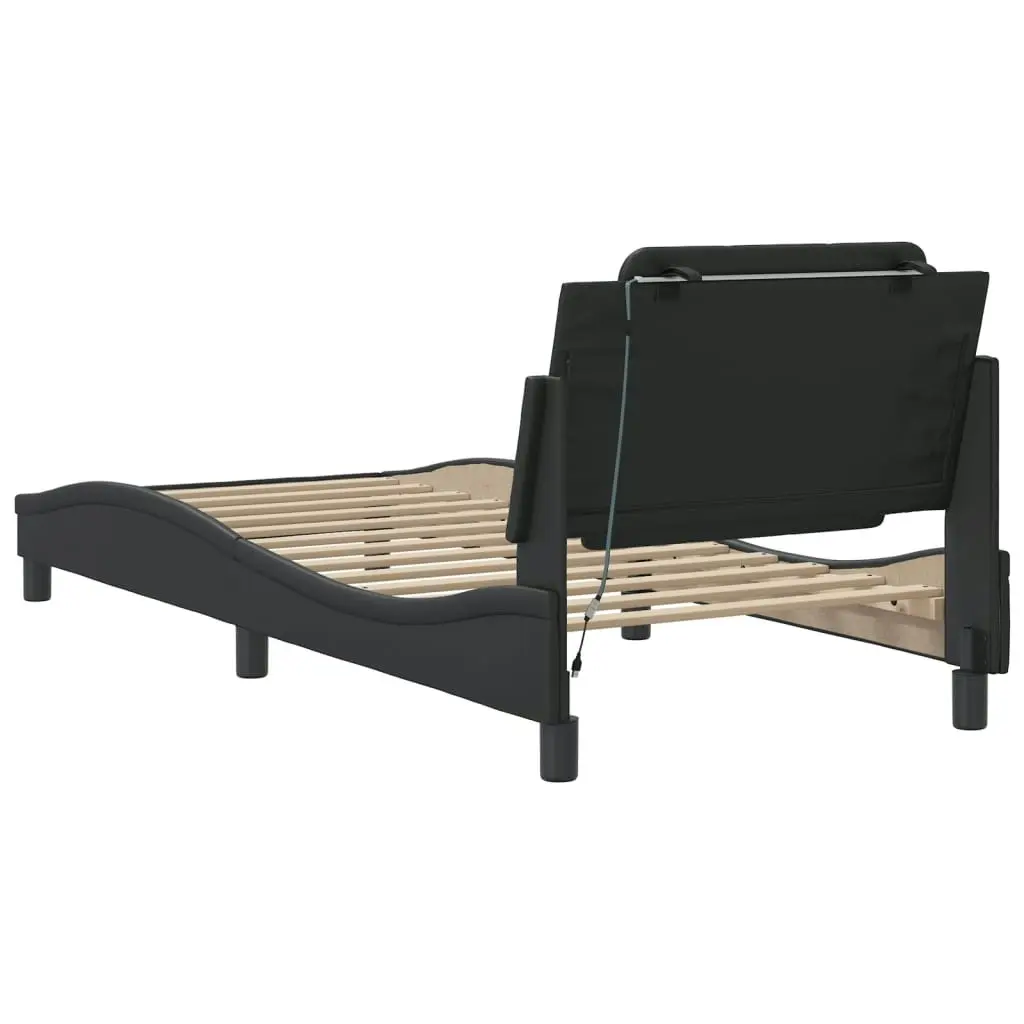 Bed Frame with LED Light Black 90x190 cm Faux Leather 3214200