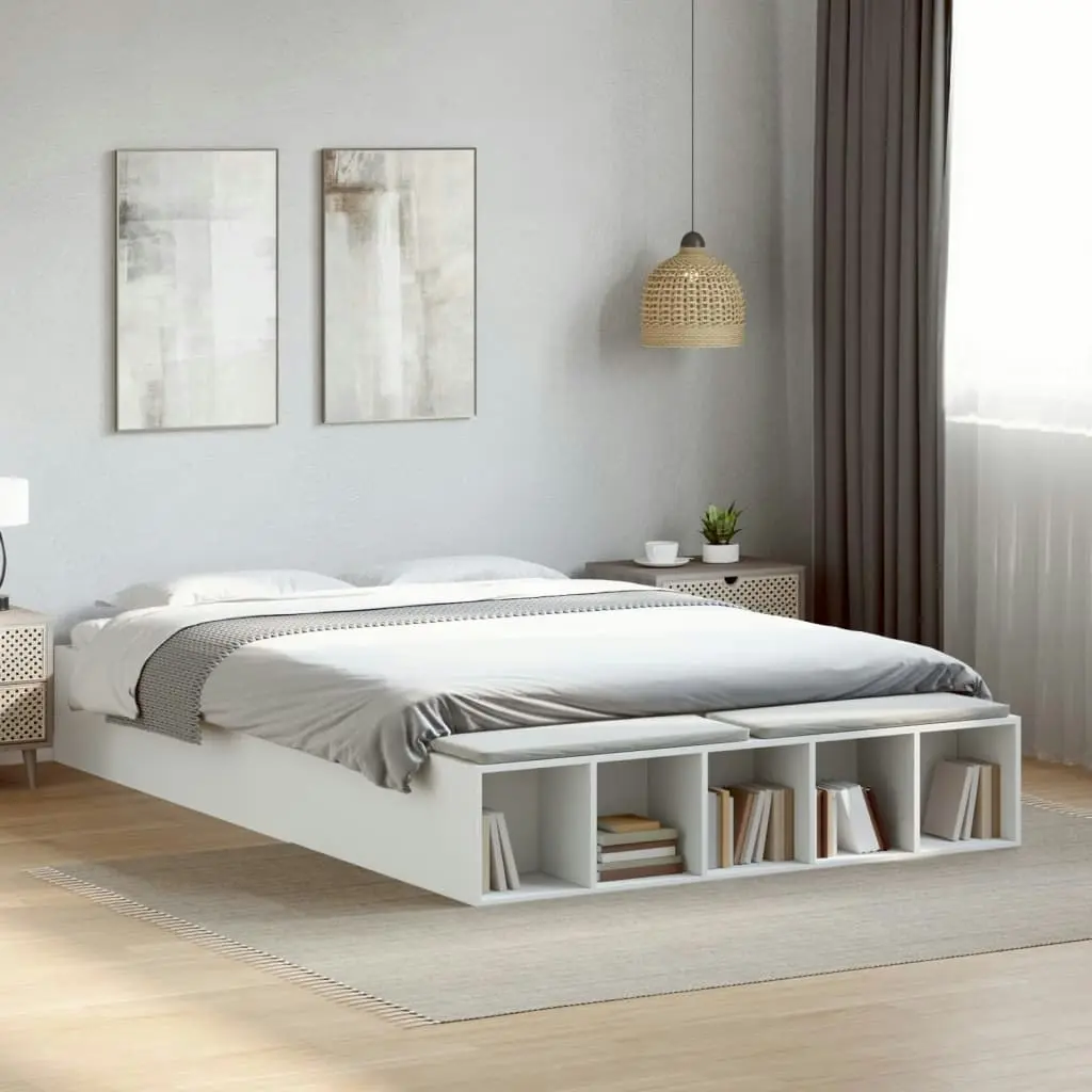 Bed Frame White 150x200 cm Engineered Wood 3280559