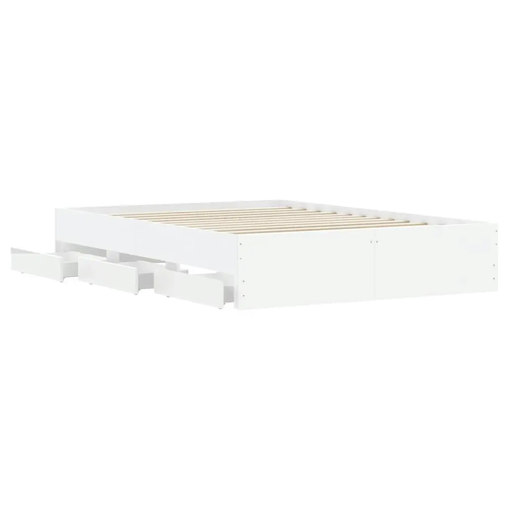 Bed Frame with Drawers White 135x190 cm Engineered Wood 3207308