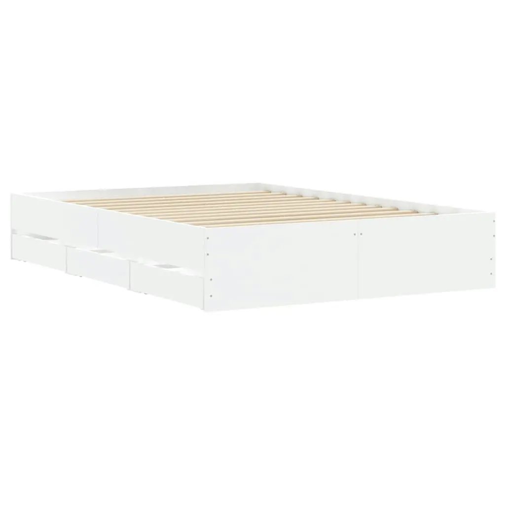 Bed Frame with Drawers White 135x190 cm Engineered Wood 3207308