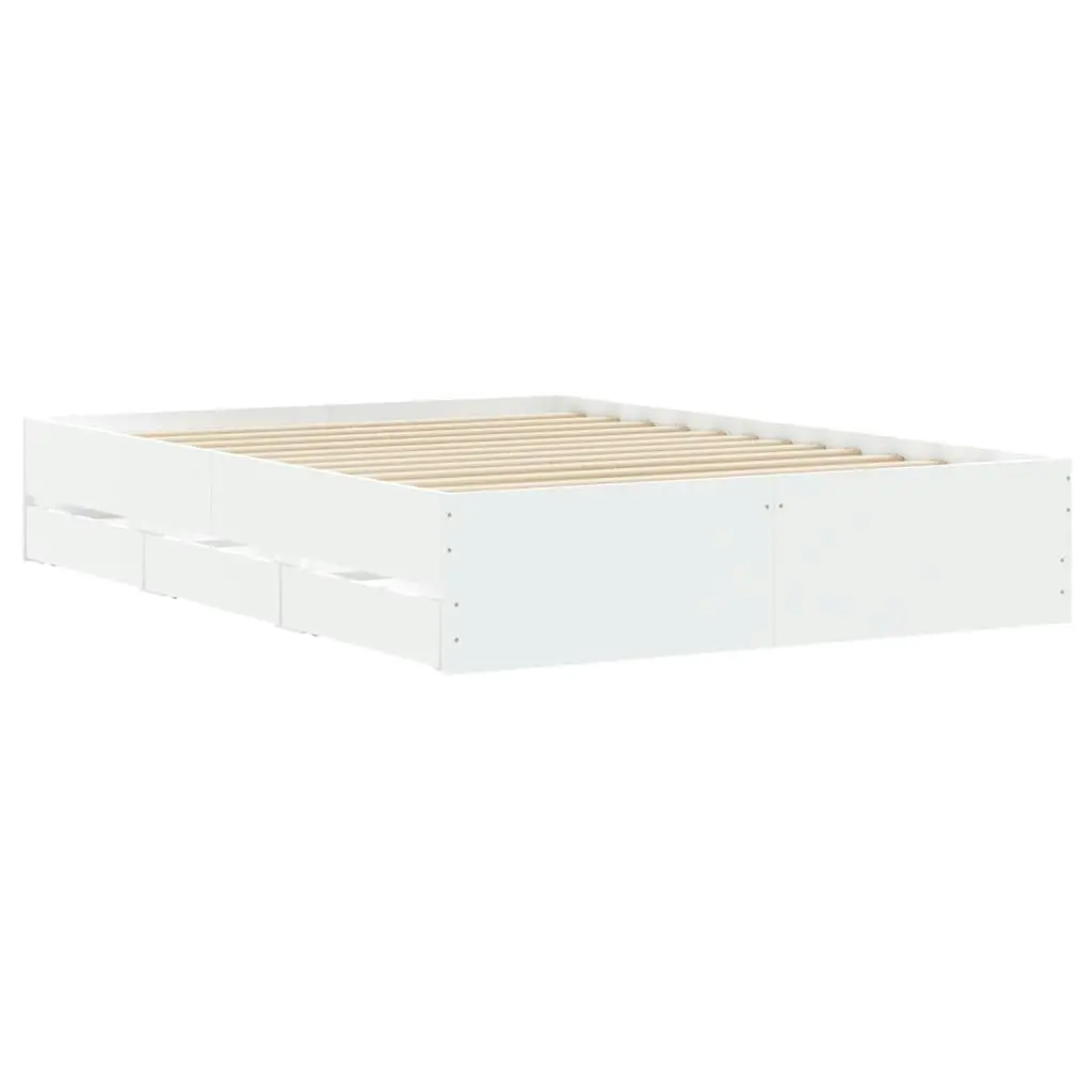 Bed Frame with Drawers White 135x190 cm Engineered Wood 3207308