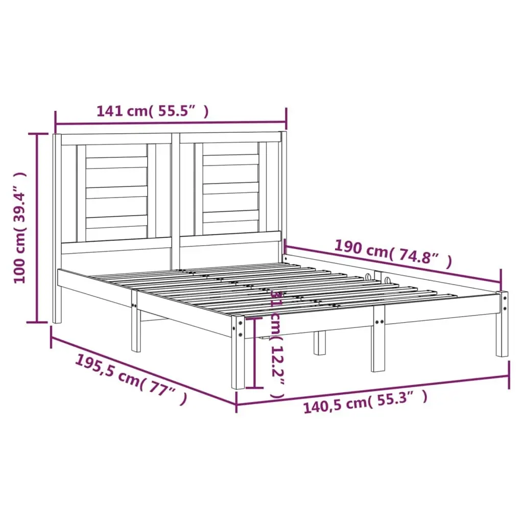 Bed Frame without Mattress White 135x190 cm Solid Wood Pine 3104324