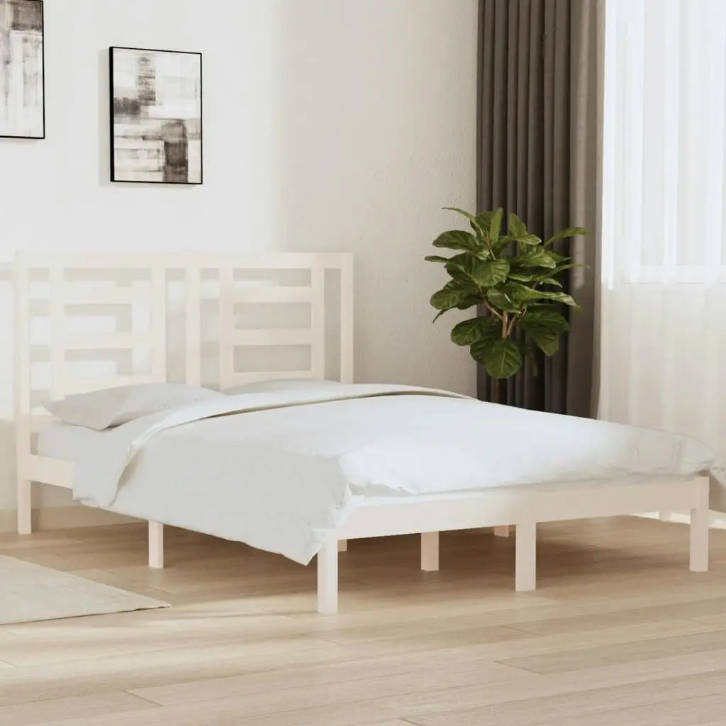 Bed Frame without Mattress White 135x190 cm Solid Wood Pine 3104324