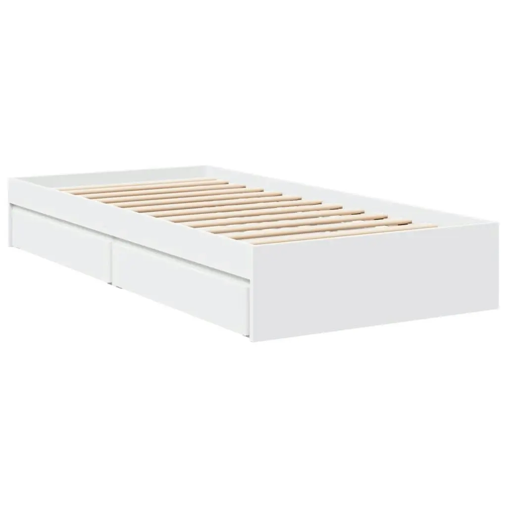 Bed Frame with Drawers White 90x190 cm Engineered Wood 3280706