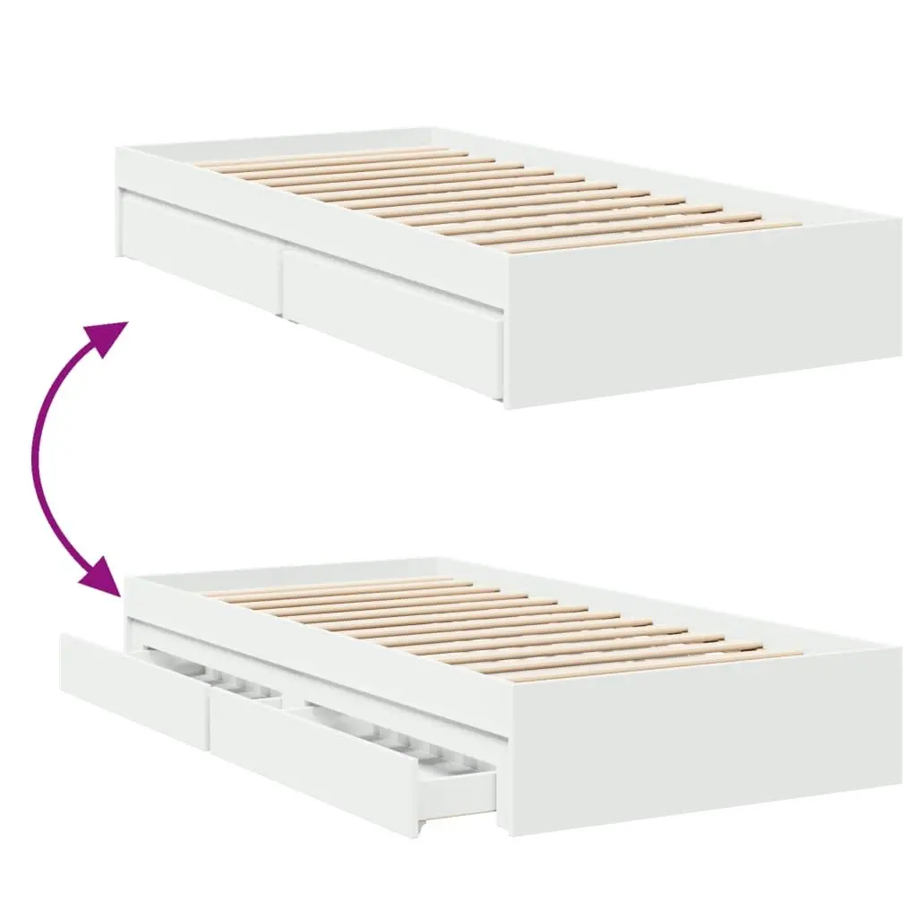 Bed Frame with Drawers White 90x190 cm Engineered Wood 3280706