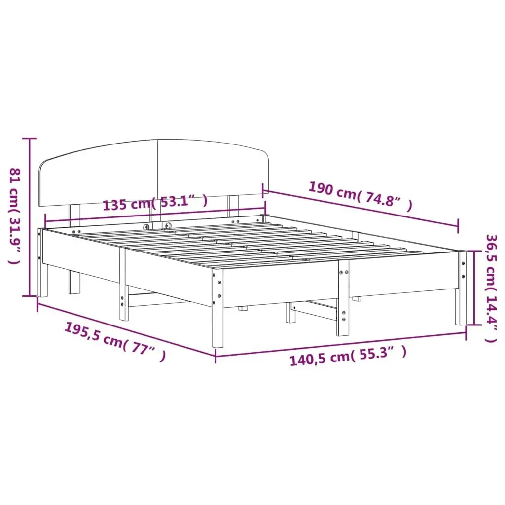 Bed Frame with Headboard 135x190 cm Solid Wood Pine 3207229