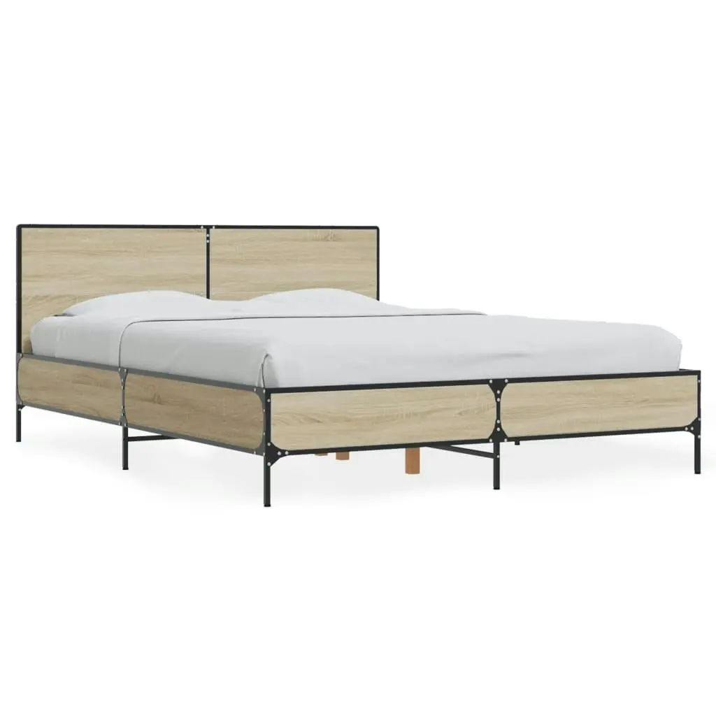 Bed Frame Sonoma Oak 135x190 cm Engineered Wood and Metal 3280028