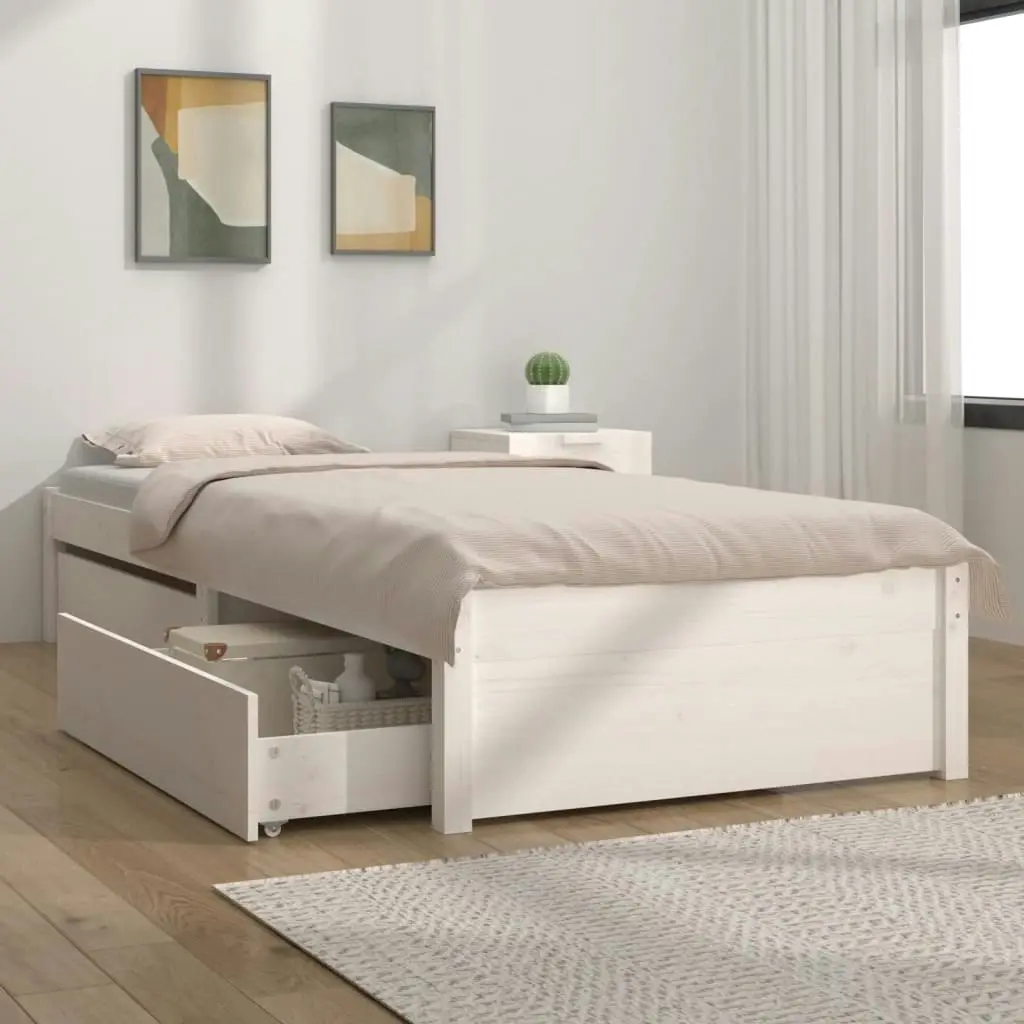 Bed Frame with Drawers White 92x187 cm Single Size 3103459